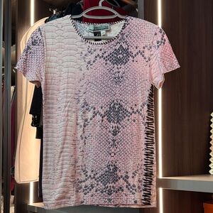 Roberto Cavalli Pink and Black Snake Print Tee